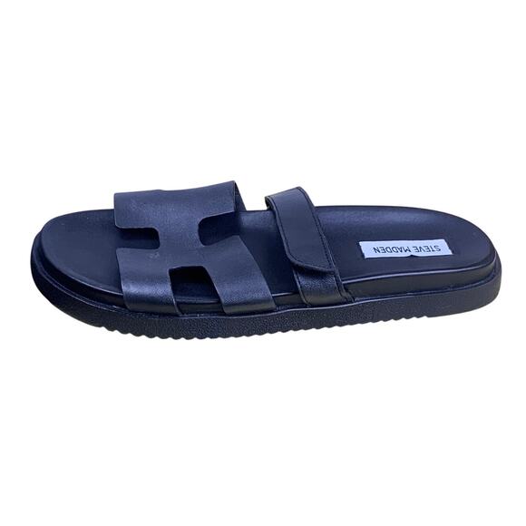 Steve Madden Mayven Women’s Black Leather Slide Sandals Size 10 NWOT - Picture 1 of 7